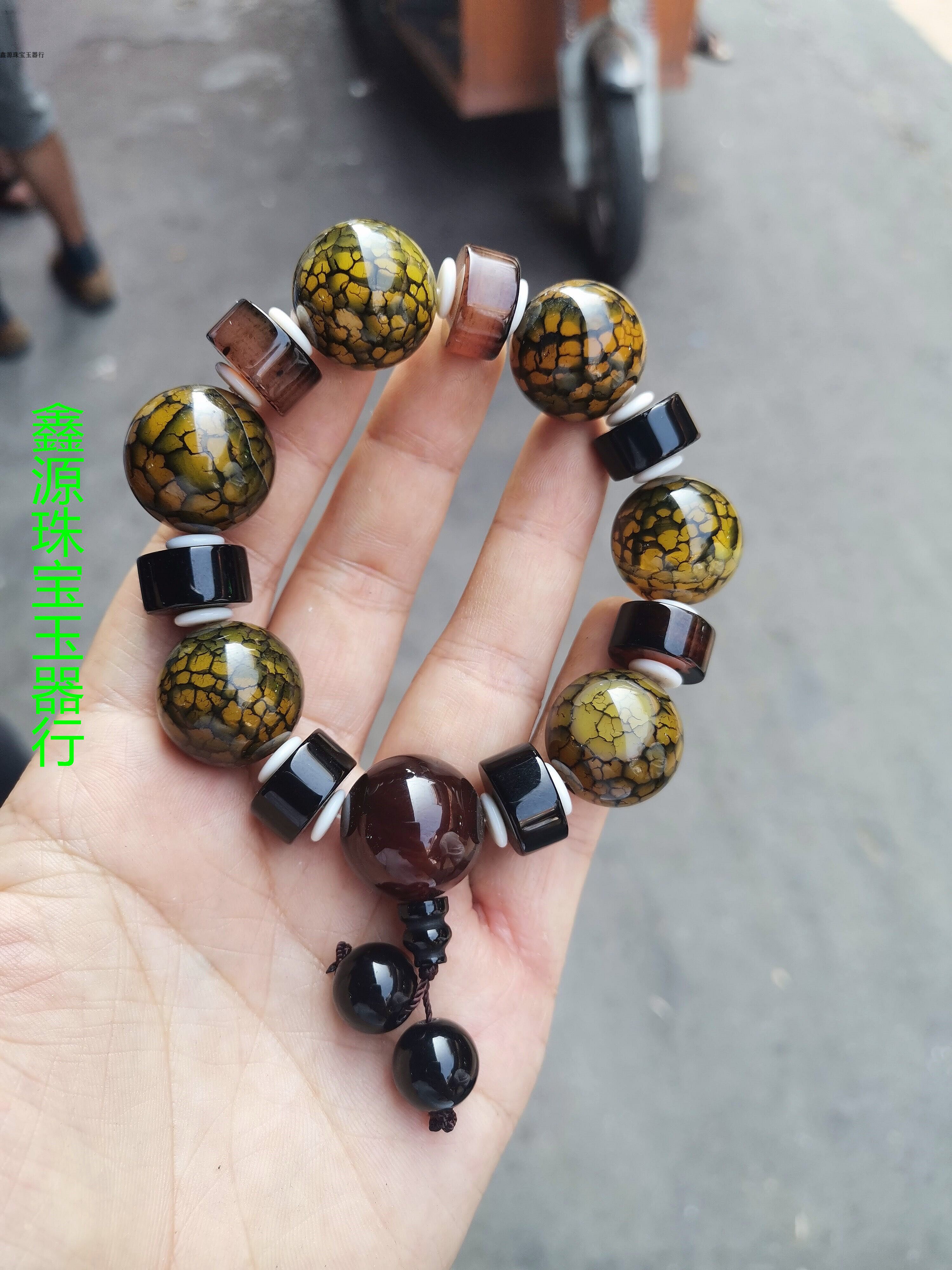 新款包邮佛珠手链天然龙纹玛瑙手串天然水晶龙鳞石男士手链送证书