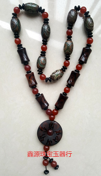 天然西藏老天珠原石项链药师天眼龙纹 九眼至纯玛瑙天珠真品吊坠
