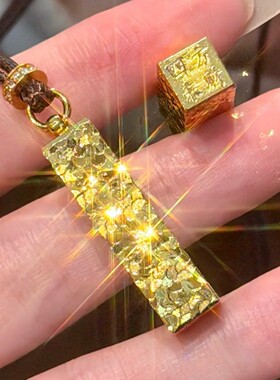 爆款CNC爆款碎冰冰小金条爆闪碎冰冰四方来财立体小方砖长款项链