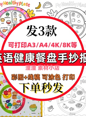 my healthy plate健康餐盘手抄报电子三年级我的营养餐盘美食小报