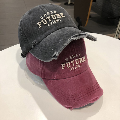 字母破洞水洗棒球帽街头时尚休闲