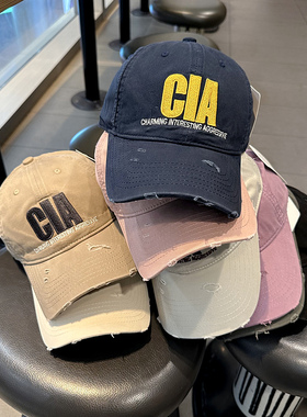 情侣棒球帽时尚大字母CIA破洞棒球帽青年男女出游旅行遮阳鸭舌帽