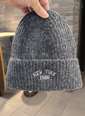秋冬韩版chic针织帽女百搭字母1986保暖套头帽街头青年情侣冷帽男