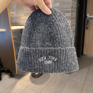 秋冬韩版 chic针织帽女百搭字母1986保暖套头帽街头青年情侣冷帽男