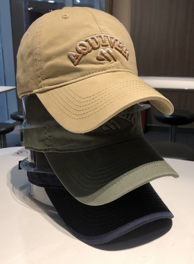 男女青年棒球帽百搭韩版立体字母AQU水洗棉春夏季街头遮阳弯檐帽