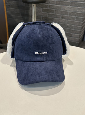 warmth小字母麂皮绒雷锋帽棒球帽加绒保暖秋冬青年男女街头护耳帽