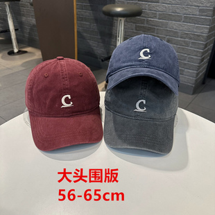 韩版C字母大头围版水洗做旧青年情侣棒球帽街头大帽檐遮阳显脸小