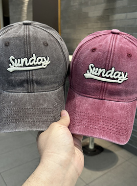 韩版男女青年百搭水洗做旧Sunday字母棒球帽春夏季街头遮阳鸭舌帽