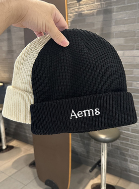针织帽女秋冬韩版潮时尚字母Aems百搭青年情侣街头保暖套头帽男