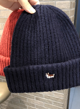 针织帽女秋冬保暖偏厚款套头帽可爱小狗刺绣街头韩版百搭毛线帽男