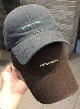 棒球帽女韩版between字母百搭青年男女街头弯檐帽纯棉水洗遮阳帽