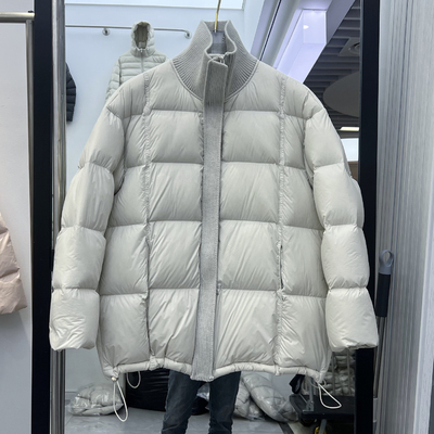 立领针织拼接韩版羽绒服女中长款