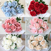 仿真玫瑰花束永生花单枝塑料假花枝家居摆件客厅餐桌插花摆设装 饰