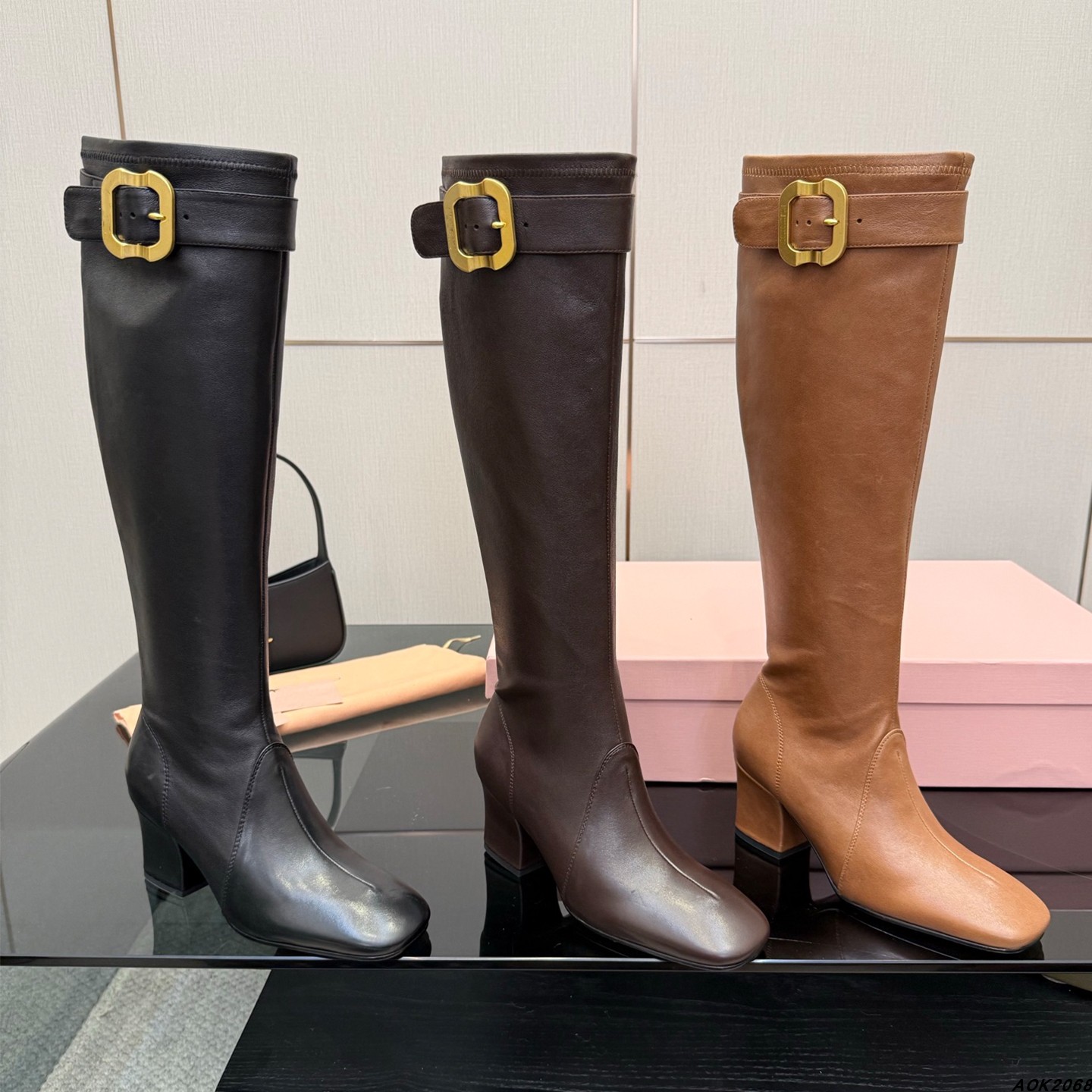 现货高定！时尚骑士靴女皮带扣拉链粗跟长筒瘦瘦弹力靴不过膝长靴