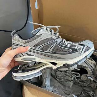 现货高定！巴黎真皮悬浮弹簧鞋增高休闲系带运动厚底高跟老爹鞋女