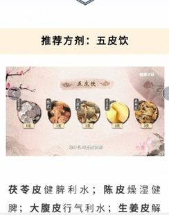 五皮饮茯苓皮5克陈皮3克大腹皮3克生姜皮3克桑白皮3克20付