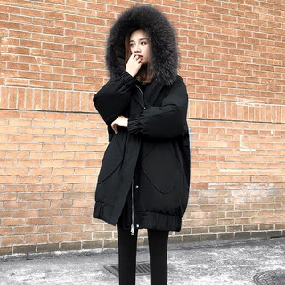 白鸭绒黑色羽绒服女装2022年新款冬季中长款宽松显瘦大码加厚外套