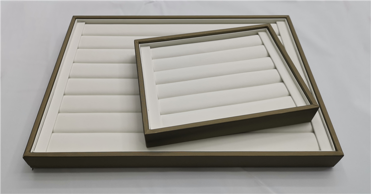 珠宝首饰戒指吊坠手串香槟白拉丝皮质展示收纳盘