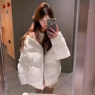 加大码胖妹妹羽绒棉服女秋冬新款时尚气质拼色保暖加厚外套