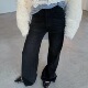 LILUSHOP时尚 休闲保暖微喇长裤 百搭黑色加绒加厚显瘦牛仔裤 女冬季
