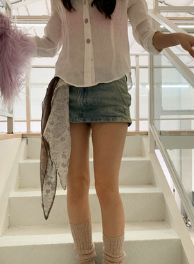 LILUSHOP 中低腰时髦A字做旧牛仔短裙夏季显瘦半身裙休闲百搭裙裤