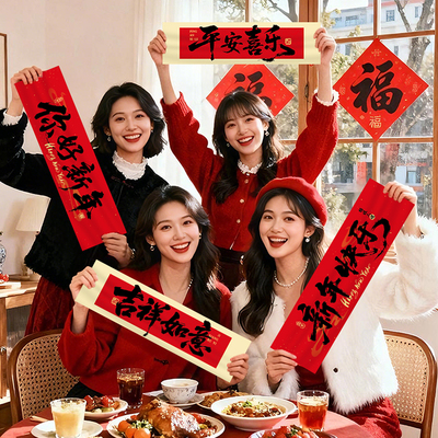 2026马年装饰品新年快乐手持横幅过年味春节氛围布置拍摄拍照道具