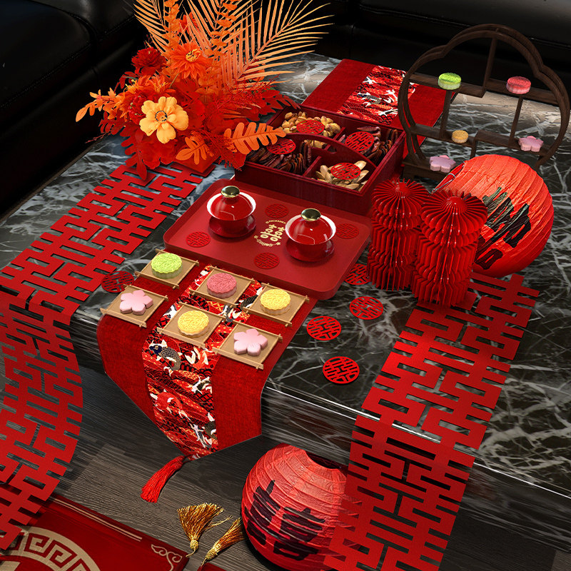 结婚装饰茶几装扮客厅摆件婚房布置新中式订婚宴婚礼接亲敬茶套装