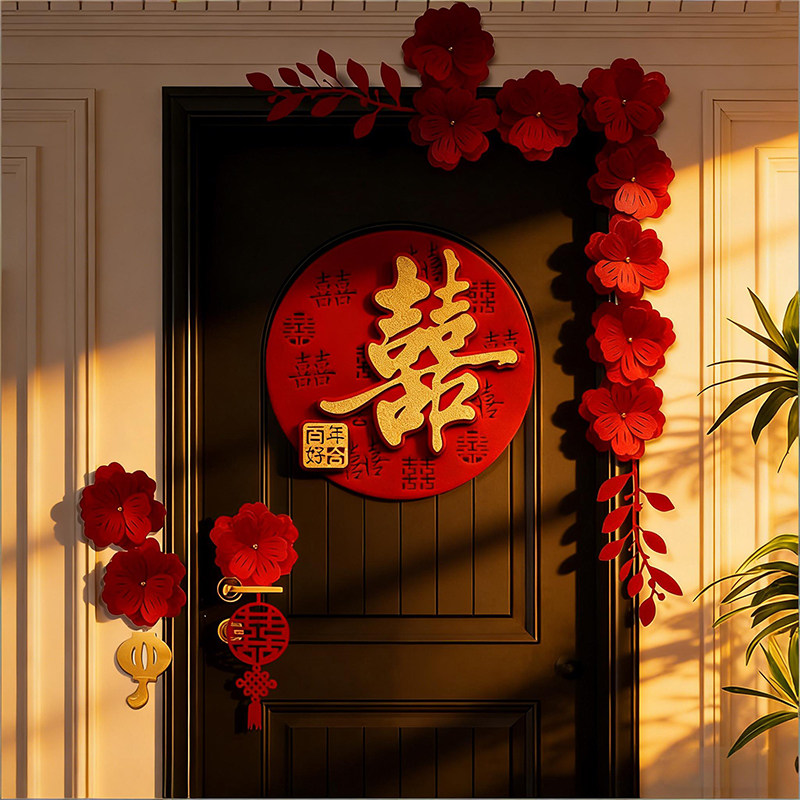 喜字贴结婚专用大门入户门房门贴卧室婚房布置装饰囍字立体贴纸