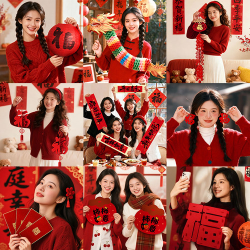 2026新年拍照道具手持马年过年拜年视频跨年拍摄装饰春节氛围布置