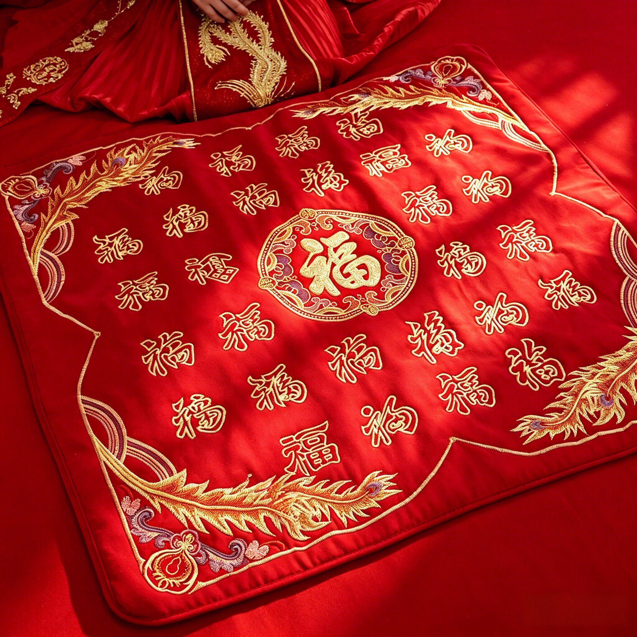 坐福被子结婚用垫跪女方出嫁陪嫁备婚刺绣福垫被新娘压床婚庆用品