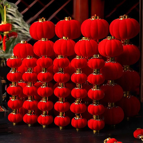 2026新款小红灯笼挂饰植绒户外树上新年院子马年场景氛围布置装饰