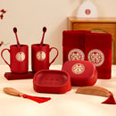 女方陪嫁物品结婚杯子一对婚礼牙刷口杯皂盒洗漱套装 婚庆用品大全