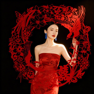 大喜字结婚专用婚房布置装饰窗户植绒喜字贴囍字订婚领证拍照道具