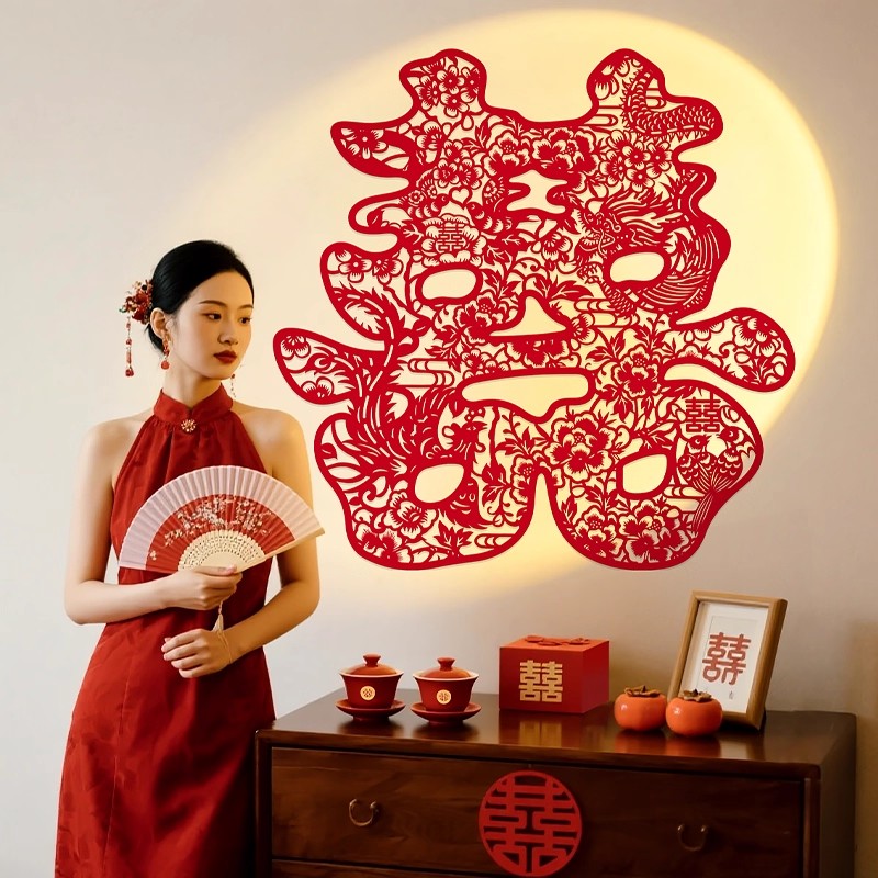 2025新款结婚专用超大植绒喜字贴婚房背景墙拍照装饰囍字墙贴布置