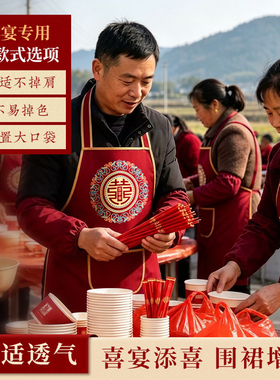 男女方喜宴喜事做饭婆婆帮忙专用的实用红色喜庆结婚围裙一次性