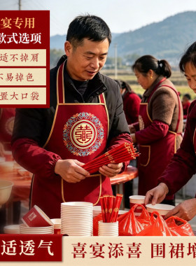 男女方喜宴喜事做饭婆婆帮忙专用的实用红色喜庆结婚围裙一次性