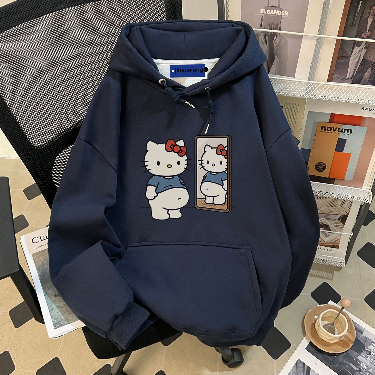 胖胖小猫2026新款秋冬设计感创意宽松印花连帽卫衣秋情侣卫衣男女
