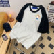体恤衫 美式 新款 撞色拼接宽松百搭圆领三分袖 短袖 t恤男生2025夏季