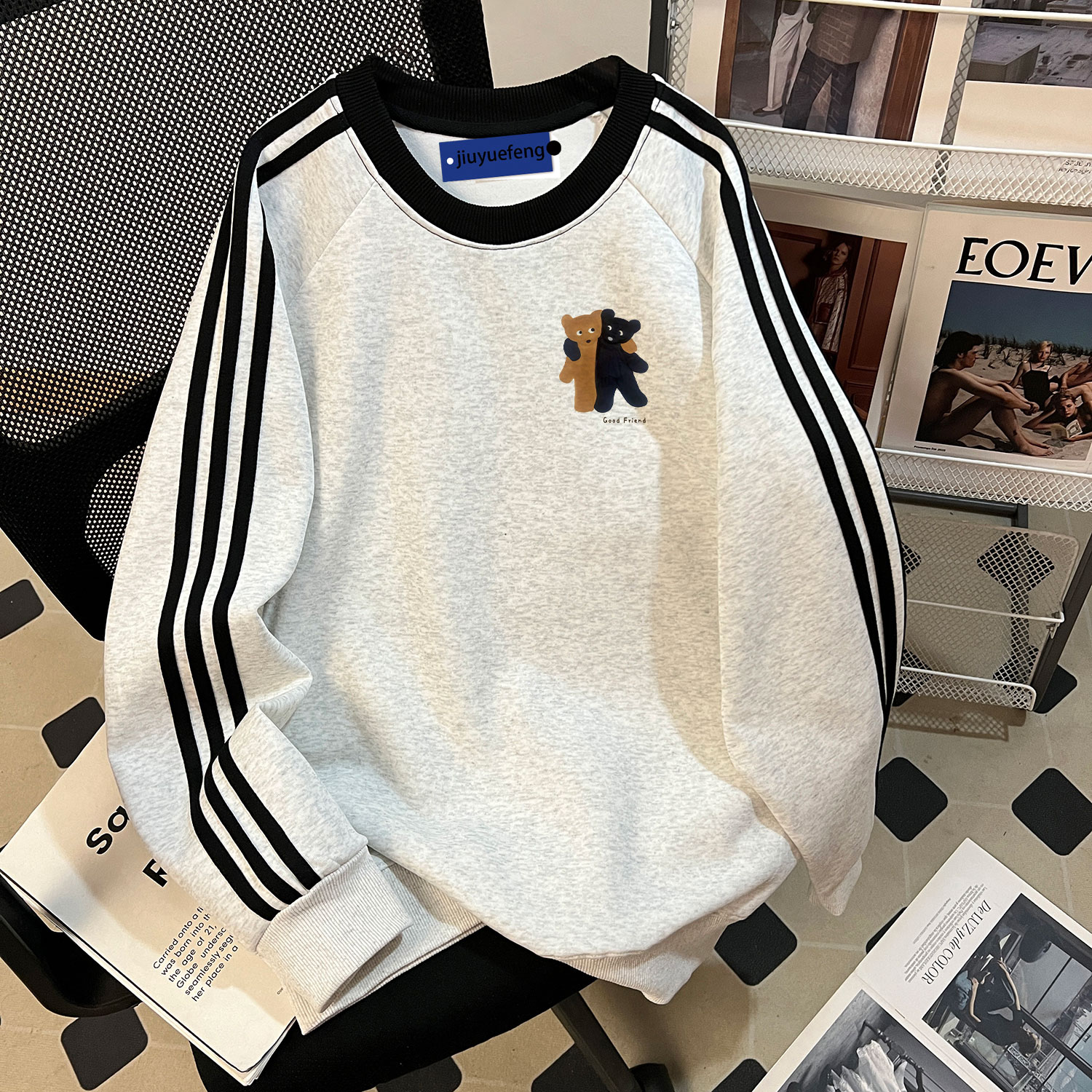 美式潮牌加厚圆领卫衣男秋季新款