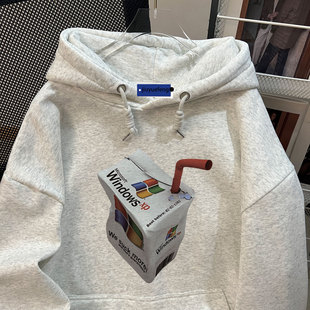 重磅100%纯棉美式复古街头连帽卫衣女秋冬宽松潮流百搭情侣外套