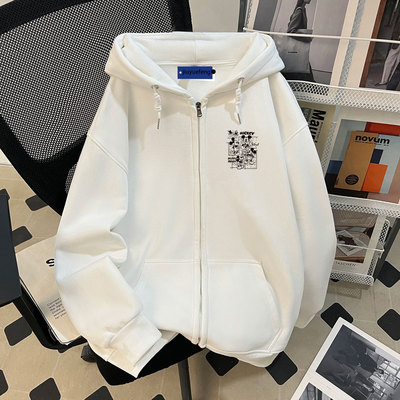 美式高街连帽开衬卫衣男秋冬加绒