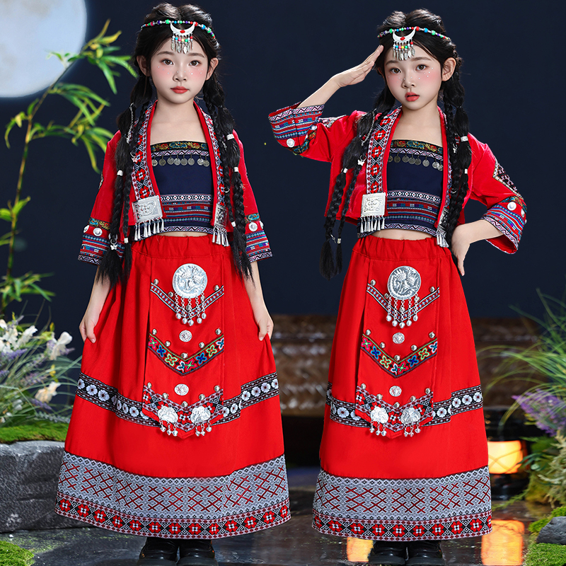 苗族服装女童民族儿童女哈尼族少数土家族壮族服饰56个民族演出服
