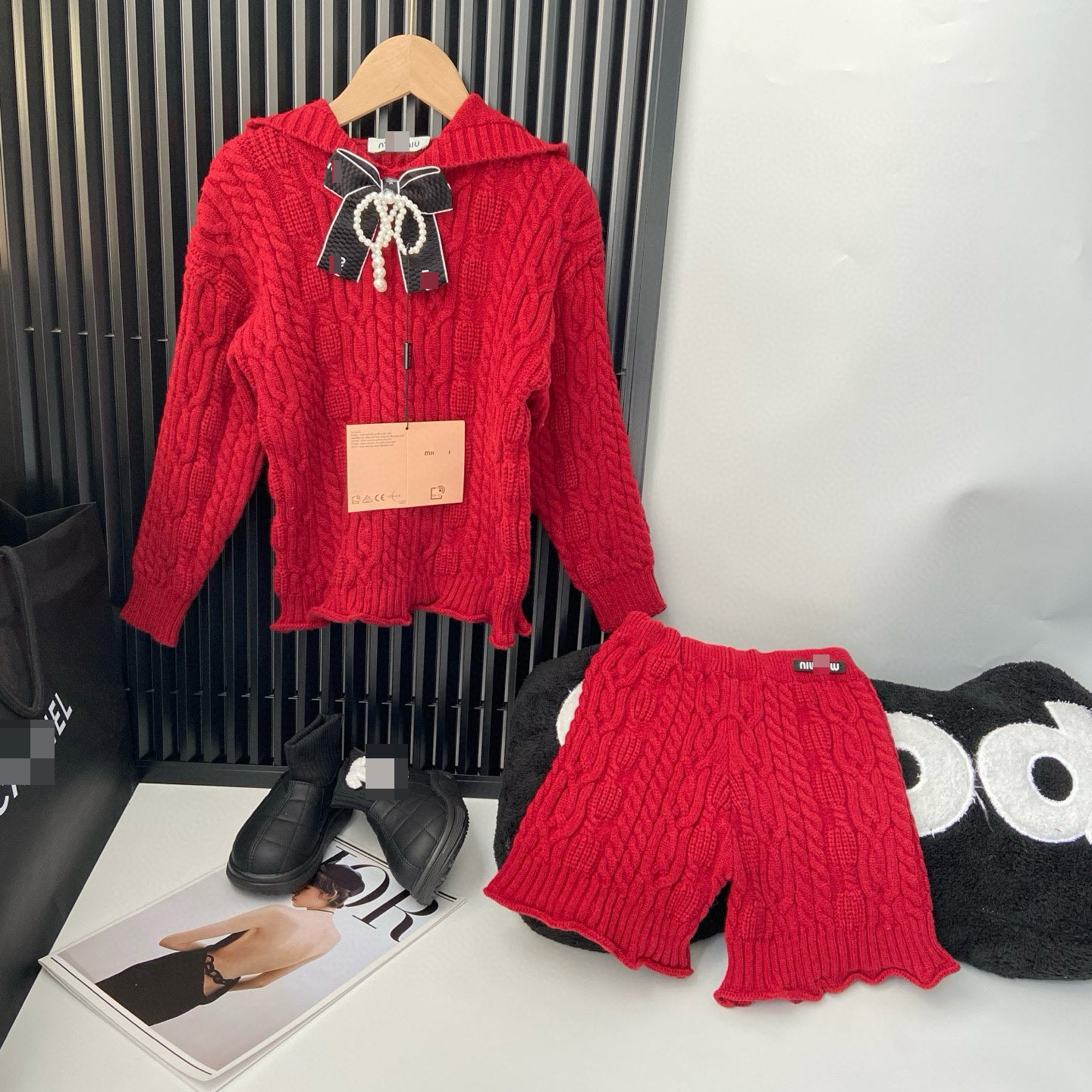 女童2026春季新款红色针织套装女宝宝韩版麻花纹上衣+短裤2件套潮,童装/婴儿装/亲子装,套装,淘宝优惠券,粉丝福利购,淘宝优惠卷