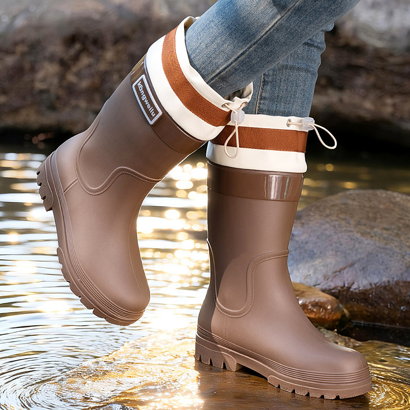 汐鲤中筒水鞋女防水防滑不累脚雨鞋加绒雨靴成人工作胶鞋时尚套鞋,女鞋,雨鞋,淘宝优惠券,粉丝福利购,淘宝优惠卷