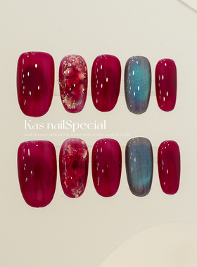 「红曜微澜」纯手工晕染拼色红色美甲2025年新款显白温柔穿戴甲