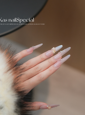 「柔光誓约」纯手工细狗尖3.6超长甲温柔显白长椭圆美甲穿戴甲