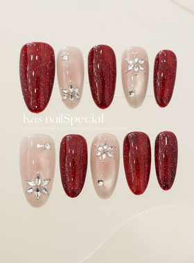 「红色果冻」黄黑皮显白穿戴甲红色果冻感豆豆甲纯手工新年战袍