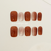 「杏仁布朗」纯手工纯色猫眼美甲温柔显白百搭2025年新款 穿戴甲