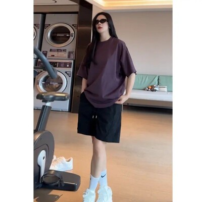 夏季男士纯棉短袖宽松百搭极简廓形净版潮流百搭蝙蝠袖纯色T恤