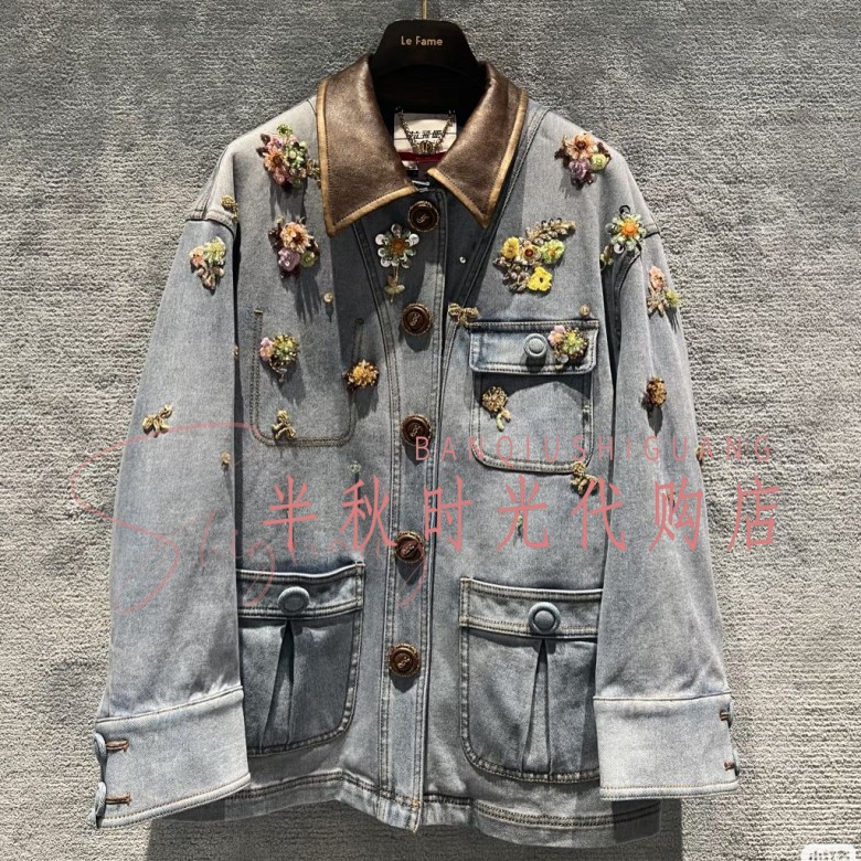 （小魔女）LF25D21NC030原4295花朵珠饰牛仔 Lfam*拉飞*25冬正品